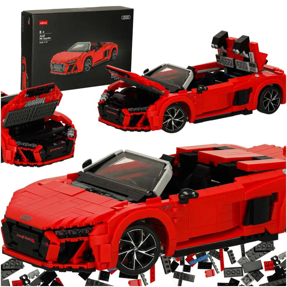 Model Audi R8 Spyder z klocków w skali 1:14, 1440 elementów, kolor czerwony
