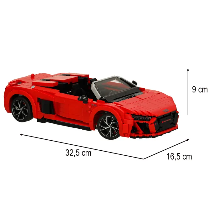 Czerwone Audi R8 Spyder, model z klocków, idealny dla fanów motoryzacji