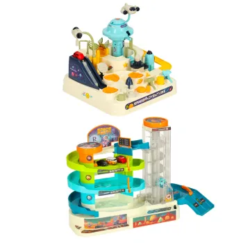 Rozłożony zestaw toru z widoczną strukturą i kolorowymi elementami