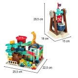 Różnorodne klocki konstrukcyjne do tworzenia tras kulodromowych