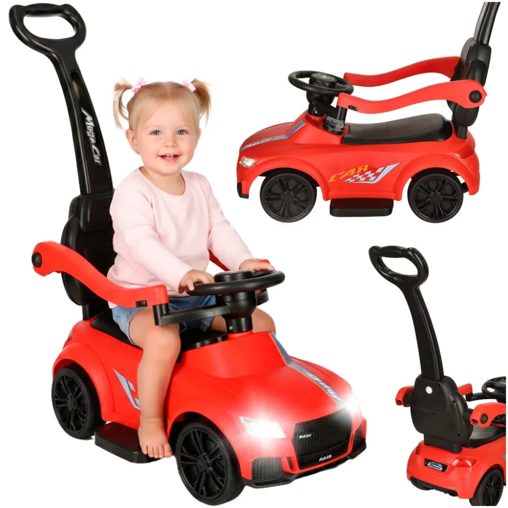 Czerwony jeździk pchacz samochód 3w1 dla dzieci z dźwiękiem i światłami
