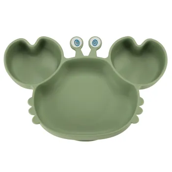 Naczynia dziecięce z drewna i silikonu – model krab, zielony