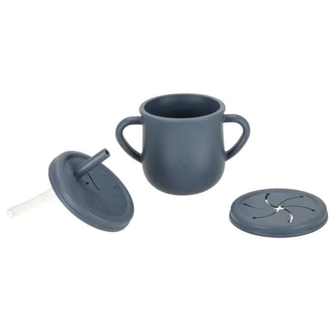 talerzyk dziecięcy z trzema przegrodami i przyssawką silikonowy niebieski