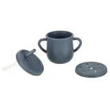 talerzyk dziecięcy z trzema przegrodami i przyssawką silikonowy niebieski