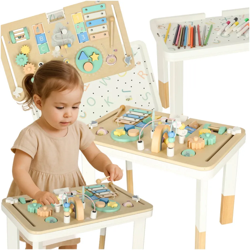 Drewniany stolik manipulacyjny LULILO LUDO dla dzieci 2w1, kolor miętowy