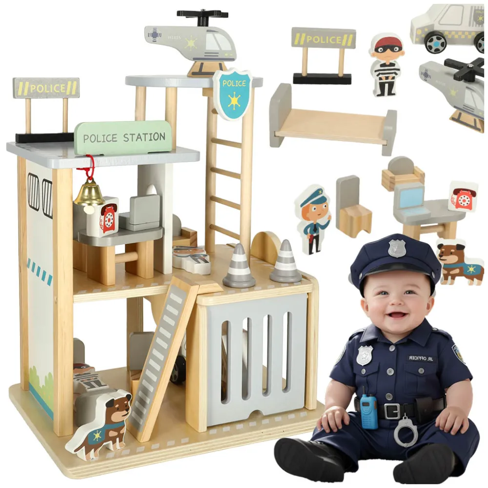 Trzypiętrowy drewniany garaż z komisariatem policji dla dzieci