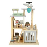 Kompletny garaż policyjny z akcesoriami drewnianymi dla maluchów