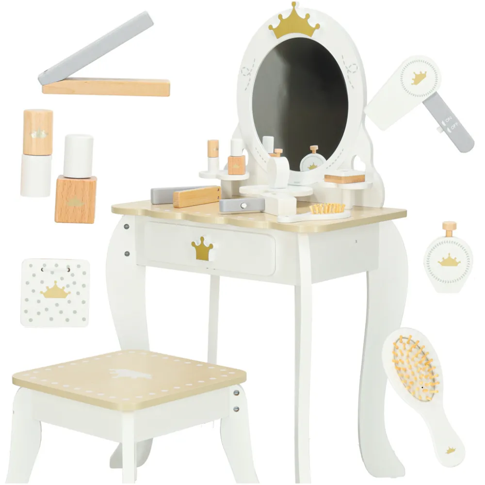 Drewniana toaletka dla dziewczynki z lustrem i taboretem LULILO Bella