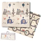 Dwustronna mata piankowa z motywem słoni w lesie, na jasnym tle