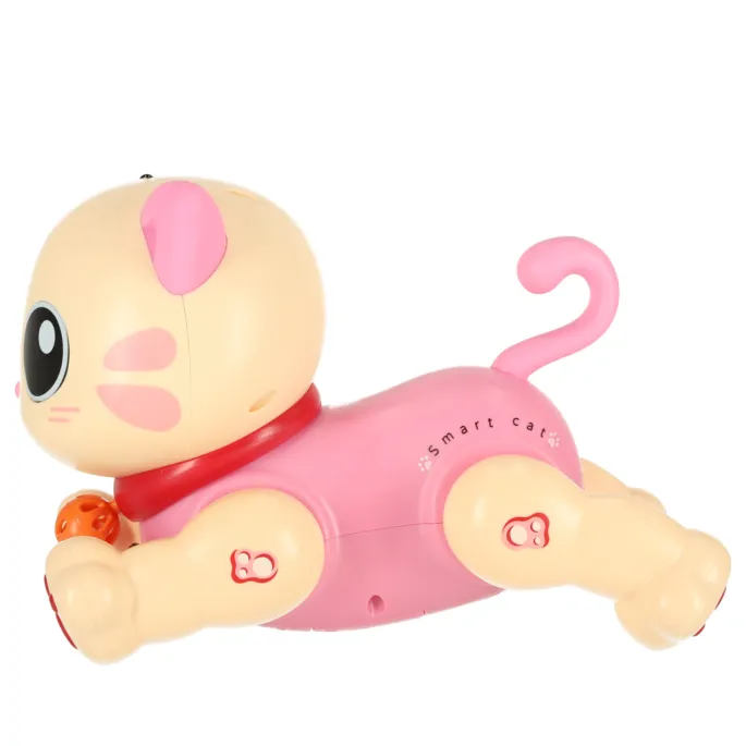 Różowy kot z pilotem na białym tle – zabawka interaktywna