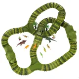 240-elementowy tor samochodowy z dinozaurami i palmami – widok z góry