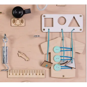 Tablica edukacyjna z zamkami, zegarem i sorterem dla dzieci