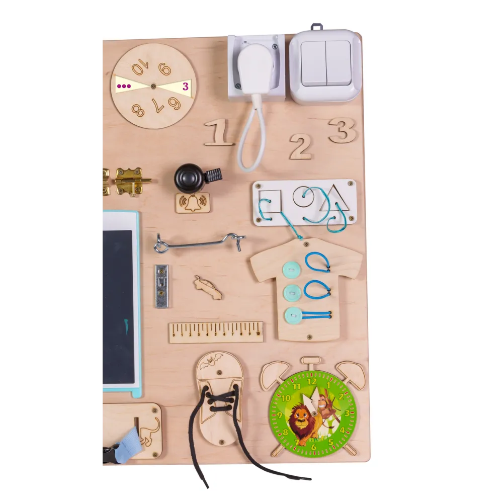 Zabawka drewniana Montessori z lusterkiem, rzepem i kłódką