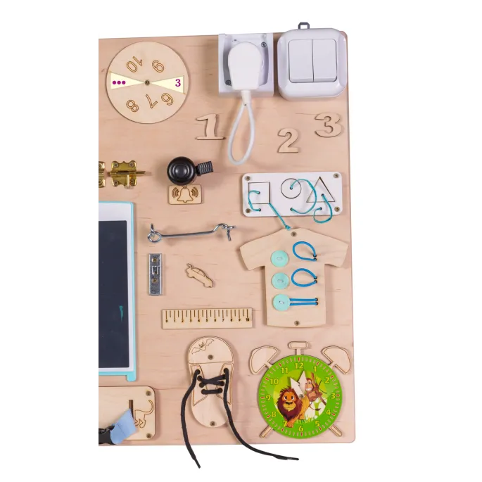 Zabawka drewniana Montessori z lusterkiem, rzepem i kłódką