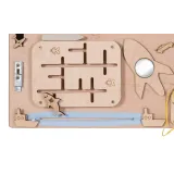 Tablica manipulacyjna z labiryntem, kołem zębatym i czarną tabliczką