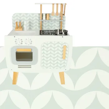 Kuchnia drewniana retro, rozwijająca zdolności manualne i społeczne dzieci