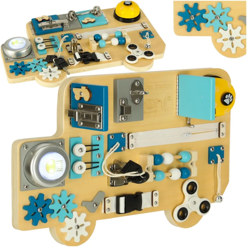 Tablica manipulacyjna sensoryczna LULILO BUSO w niebieskim kolorze