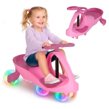 Różowy jeździk grawitacyjny LED dla dzieci ze świecącymi kołami