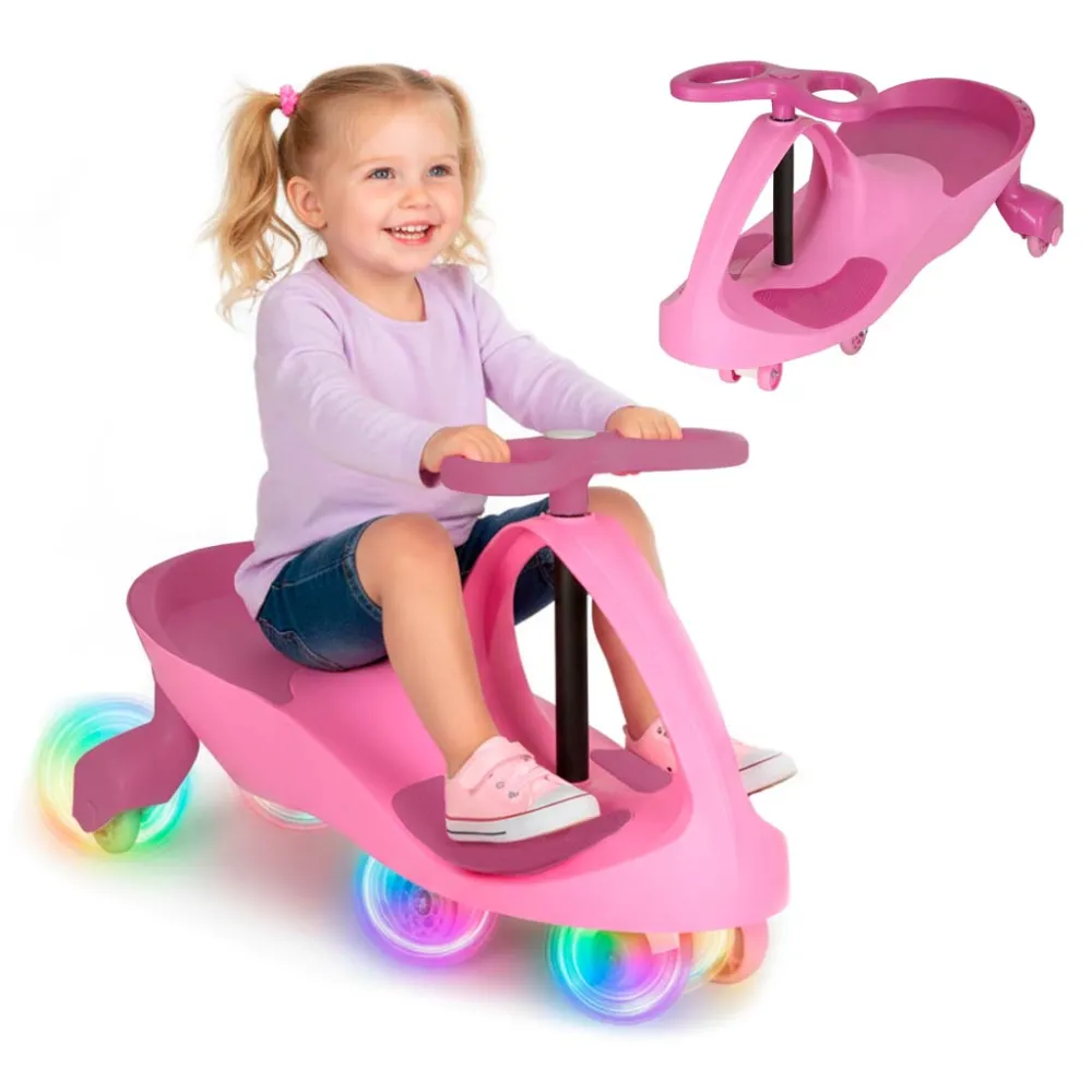 Różowy jeździk grawitacyjny LED dla dzieci ze świecącymi kołami