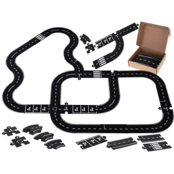 Puzzle kreatywne droga jezdnia 2w1 – zestaw 40 elementów rozłożony na podłodze