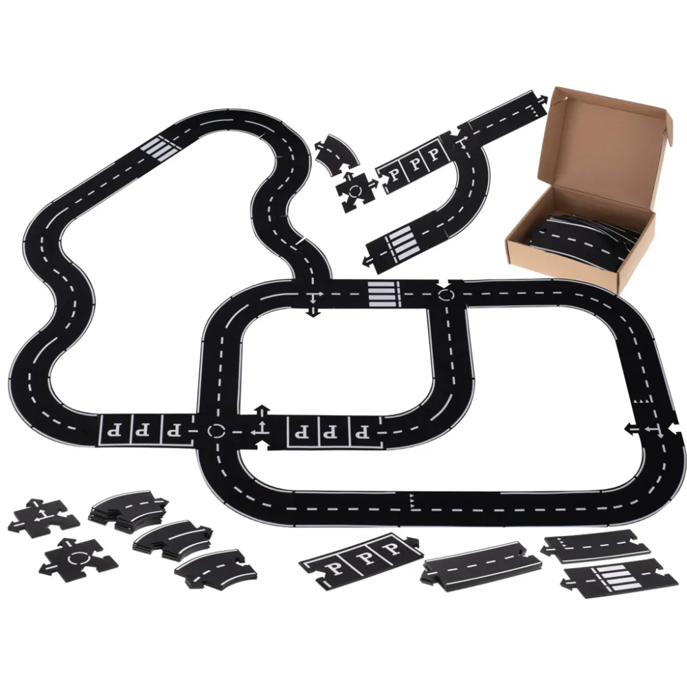 Puzzle kreatywne droga jezdnia 2w1 – zestaw 40 elementów rozłożony na podłodze