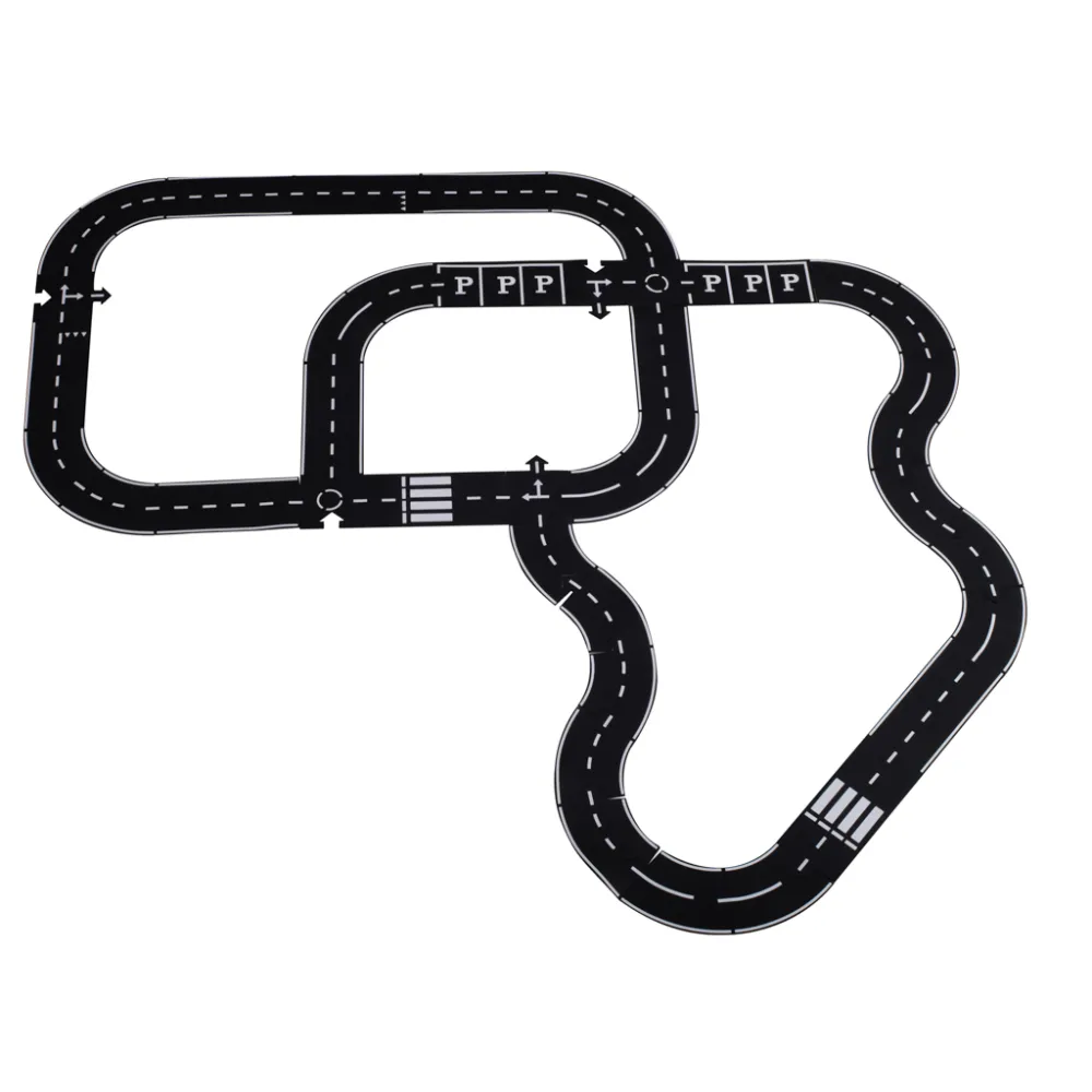 Zestaw puzzle 2w1 z trasą dla samochodzików – widok wszystkich elementów