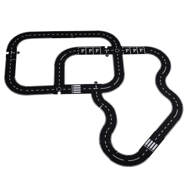 Zestaw puzzle 2w1 z trasą dla samochodzików – widok wszystkich elementów