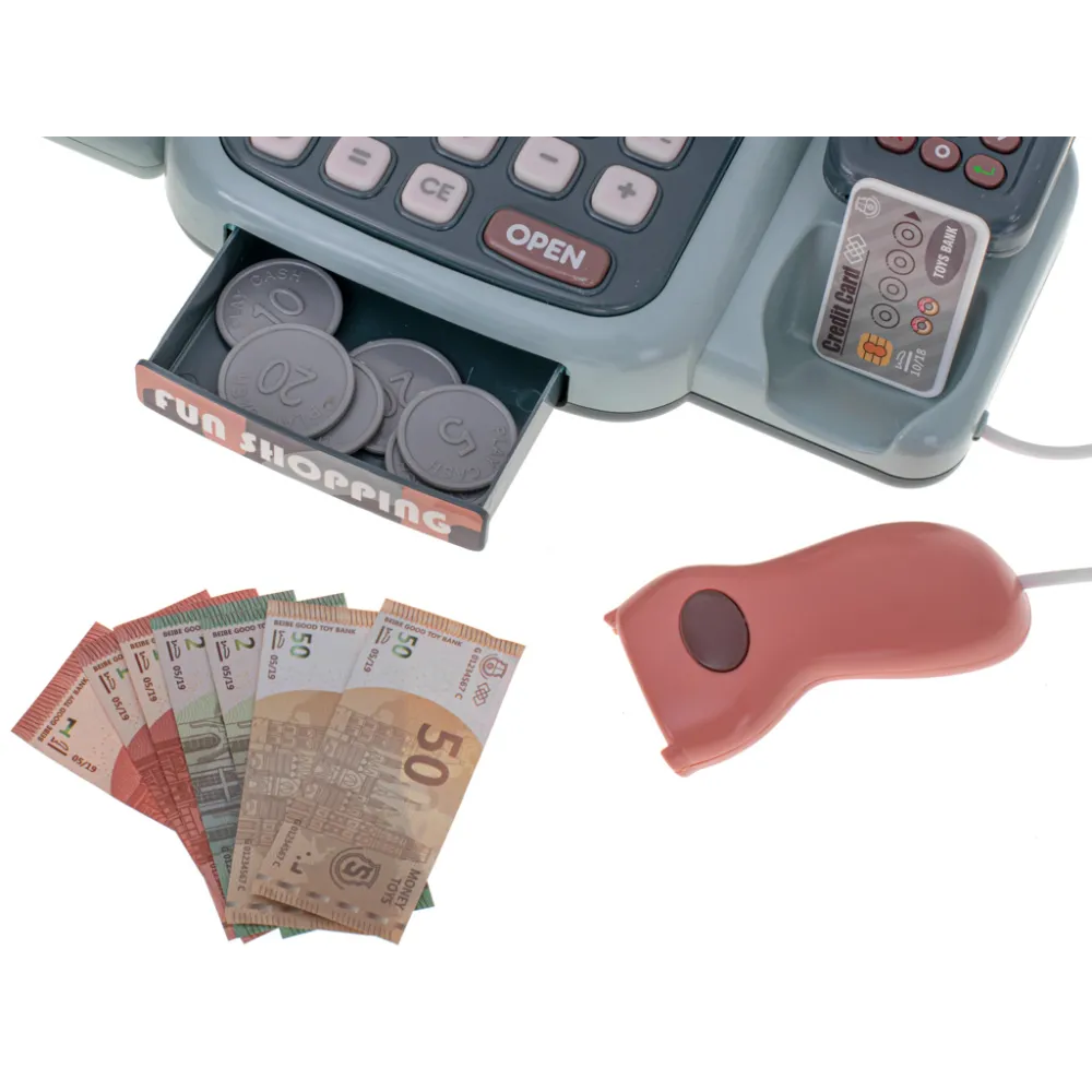 Interaktywna kasa ze skanerem, koszykiem na zakupy oraz czytnikiem kart