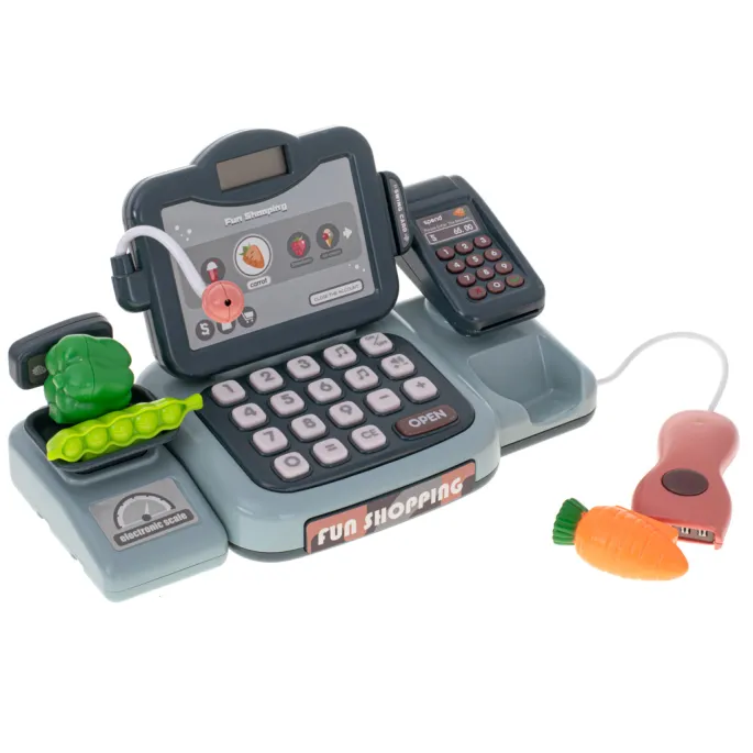 Zestaw produktów spożywczych do zabawy z akcesoriami kasy fiskalnej