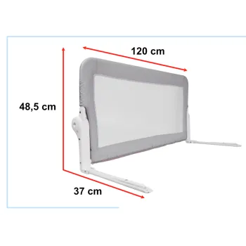 Szara barierka ochronna na łóżku dziecięcym – zbliżenie na montaż