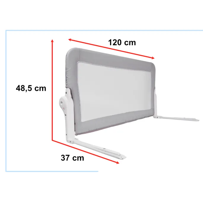Szara barierka ochronna na łóżku dziecięcym – zbliżenie na montaż
