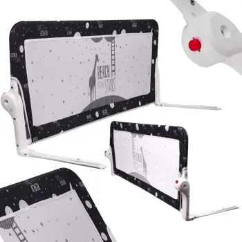 czarna barierka ochronna 150cm zamontowana na łóżku dziecięcym