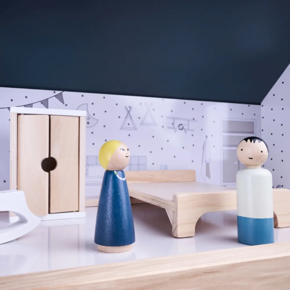 Elementy zestawu: kuchnia, łazienka i gabinet w domku dla lalek