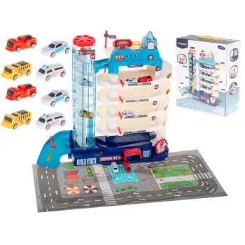 Pięciopoziomowy garaż parkingowy z elektryczną windą i autkami