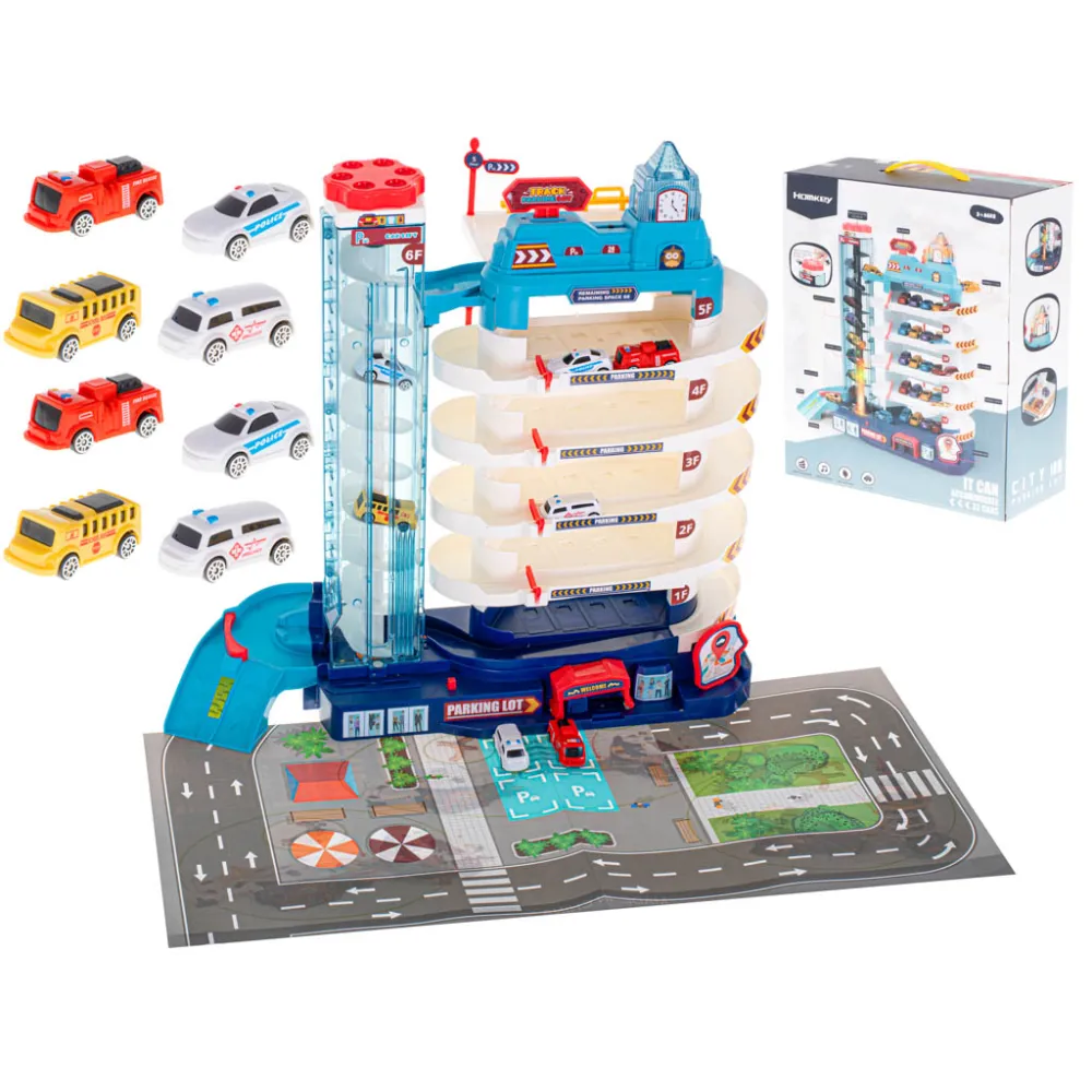 Pięciopoziomowy garaż parkingowy z elektryczną windą i autkami