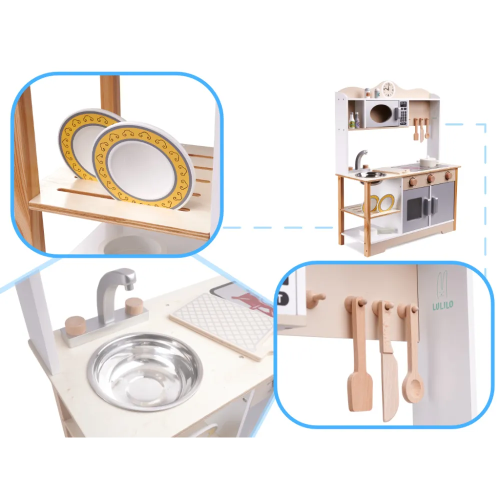 Zbliżenie na realistyczne pokrętła kuchni dziecięcej MDF LULILO KUKETO