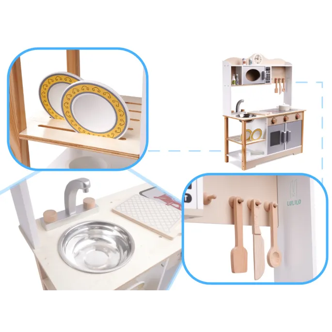 Zbliżenie na realistyczne pokrętła kuchni dziecięcej MDF LULILO KUKETO