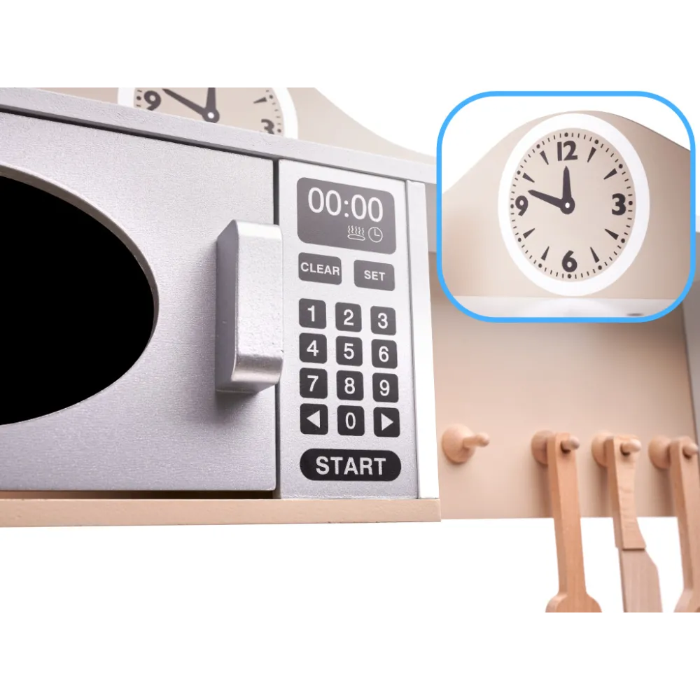 Drewniana kuchnia dziecięca MDF z suszarką na naczynia i półkami