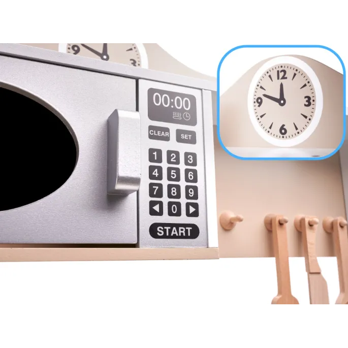 Drewniana kuchnia dziecięca MDF z suszarką na naczynia i półkami