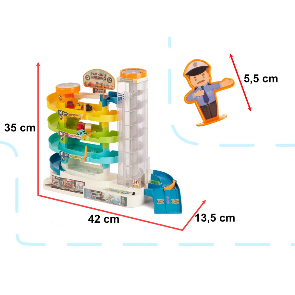 Zestaw garażowy z autkami i efektami świetlnymi na czterech poziomach