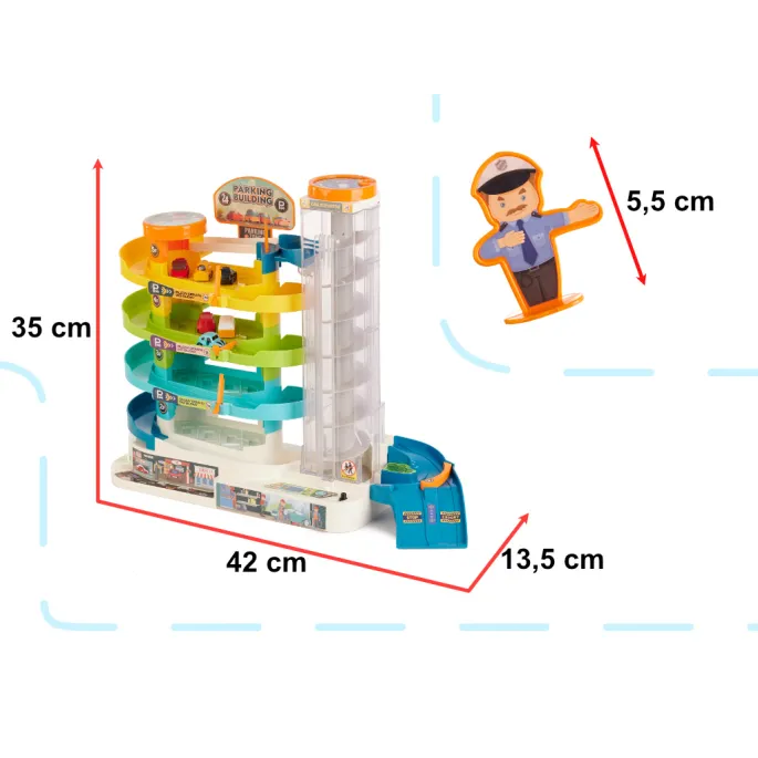 Zestaw garażowy z autkami i efektami świetlnymi na czterech poziomach