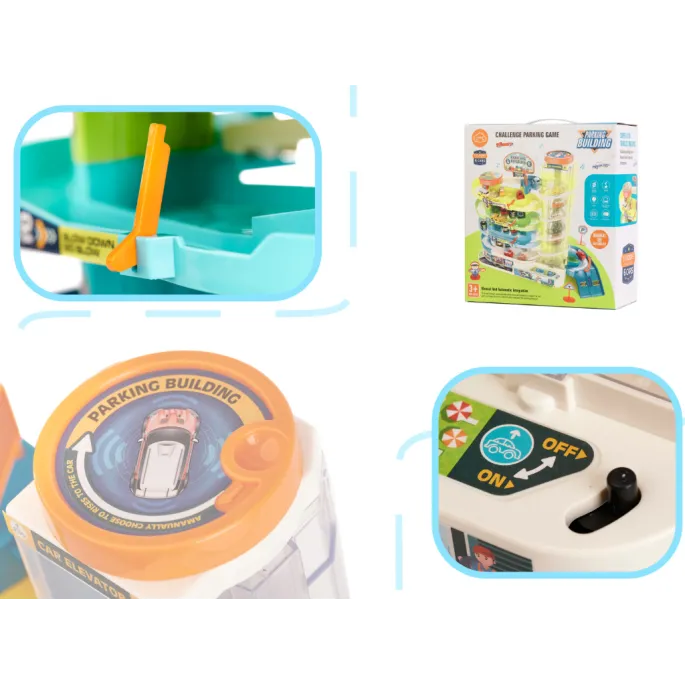 Interaktywny, czteropoziomowy garaż z autkami do kreatywnej zabawy