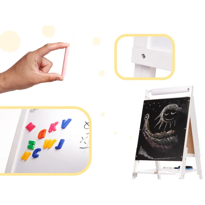 Duża tablica stojąca – strona biała do pisania markerem i przyczepiania magnesów