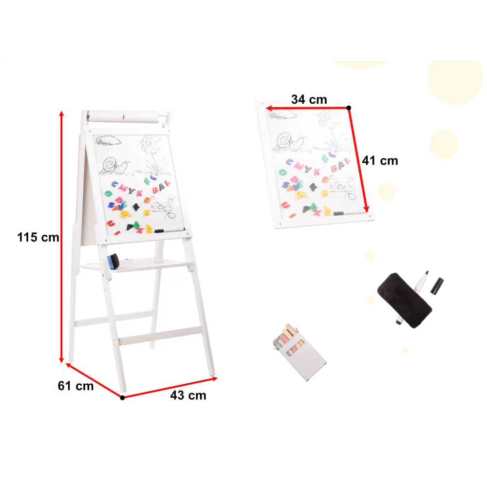 Tablica kredowa dla dzieci z półką na akcesoria i papierem do rysowania