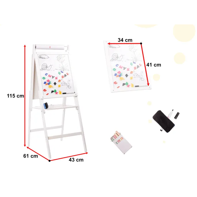 Tablica kredowa dla dzieci z półką na akcesoria i papierem do rysowania