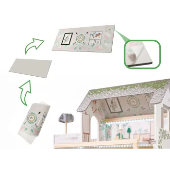 Kolorowa tapeta na poddasze domku dla lalek boho - detale wnętrza