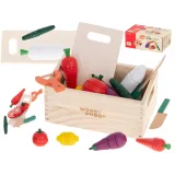 Drewniane warzywa do krojenia na magnes w eleganckiej skrzynce