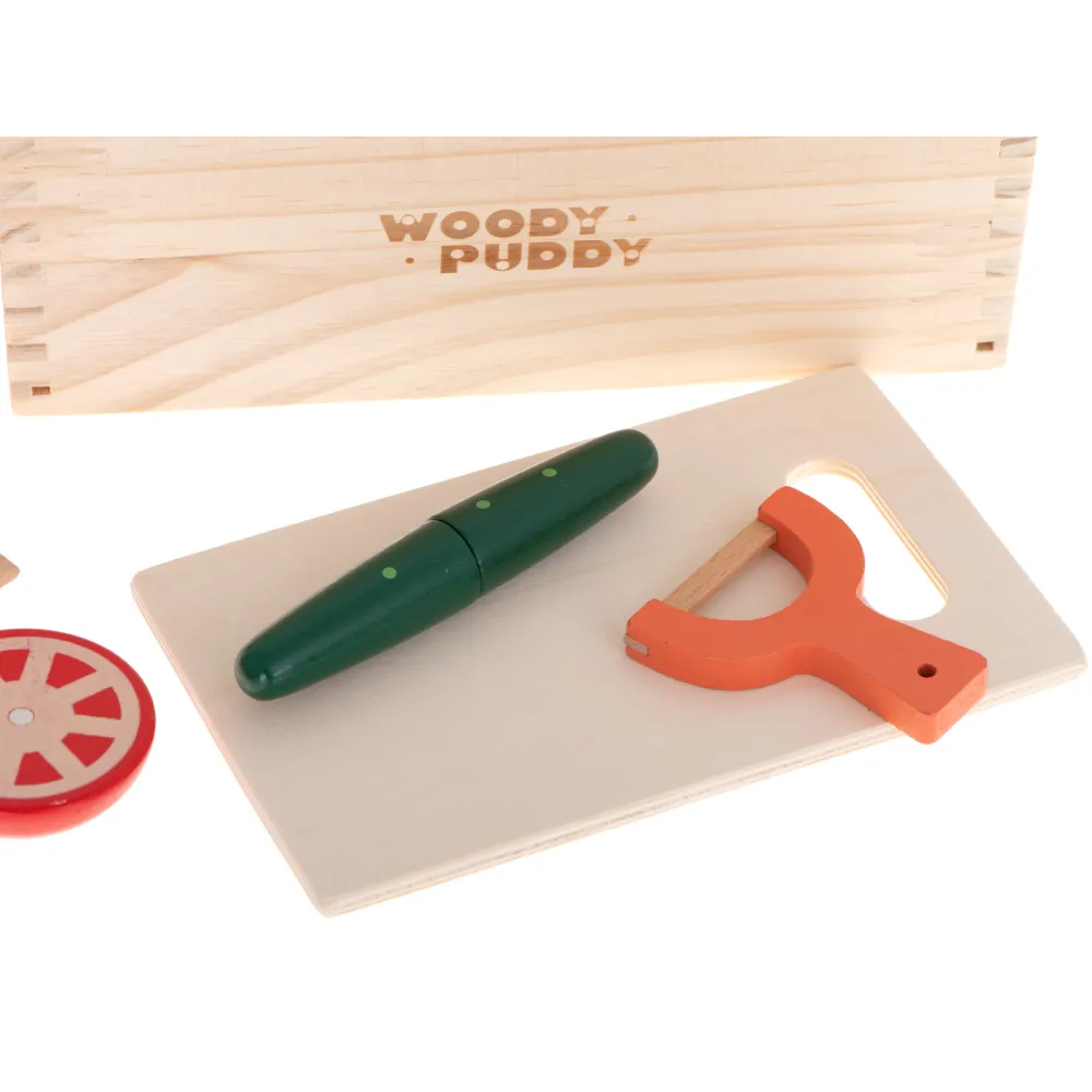 Bezpieczne drewniane warzywa i akcesoria do zabawy w gotowanie