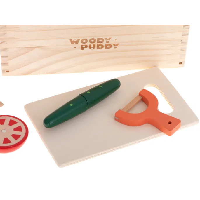 Bezpieczne drewniane warzywa i akcesoria do zabawy w gotowanie