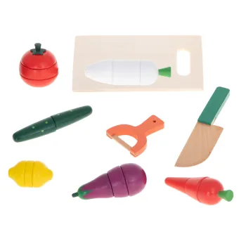 Drewniane marchewka, ogórek, bakłażan i inne warzywa na magnes